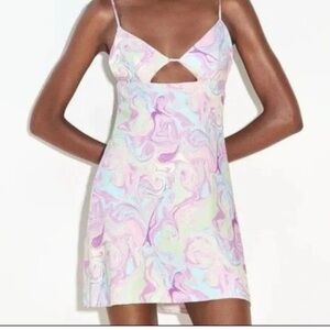 Zara Dress Small Satin Effect Marble Cut Out Funky Y2K